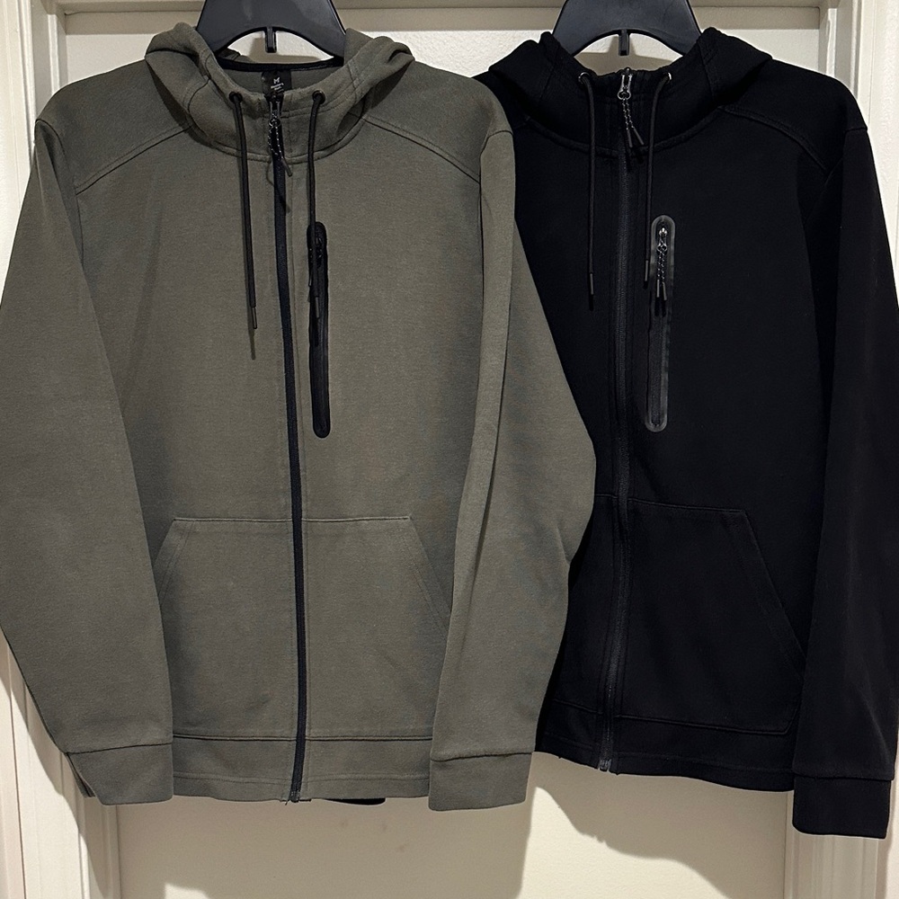 (2) Black and Green Members Mark Athletic Zip-Ups